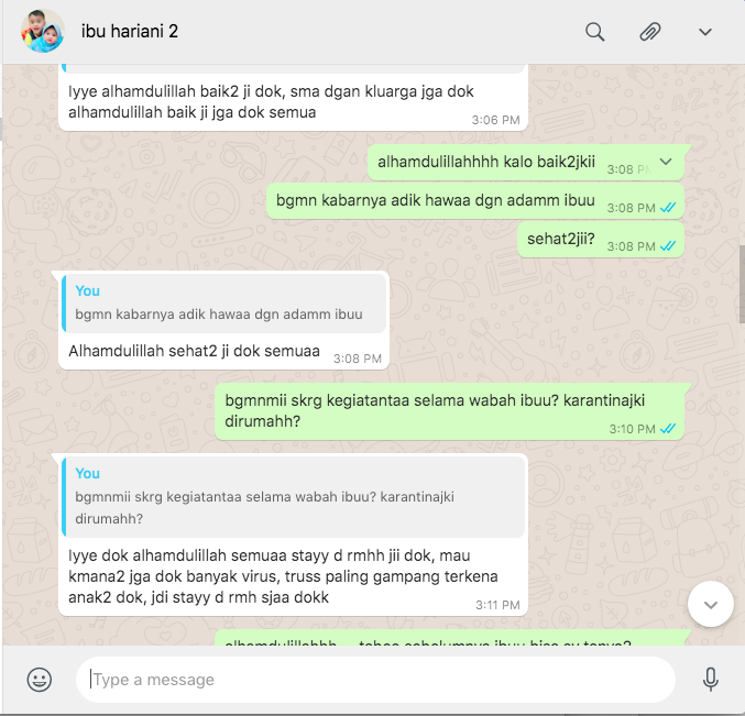 Kabar ibu Hariani dan keluarga